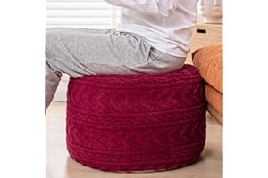 Beawelkomjo Boucle Pouf Ottoman and Foot Rest 20 x 20 x 14 Inches Floor Pouf Foot Stool Home Decor for Couch Sofa Bean Bag Chairs Red Wine