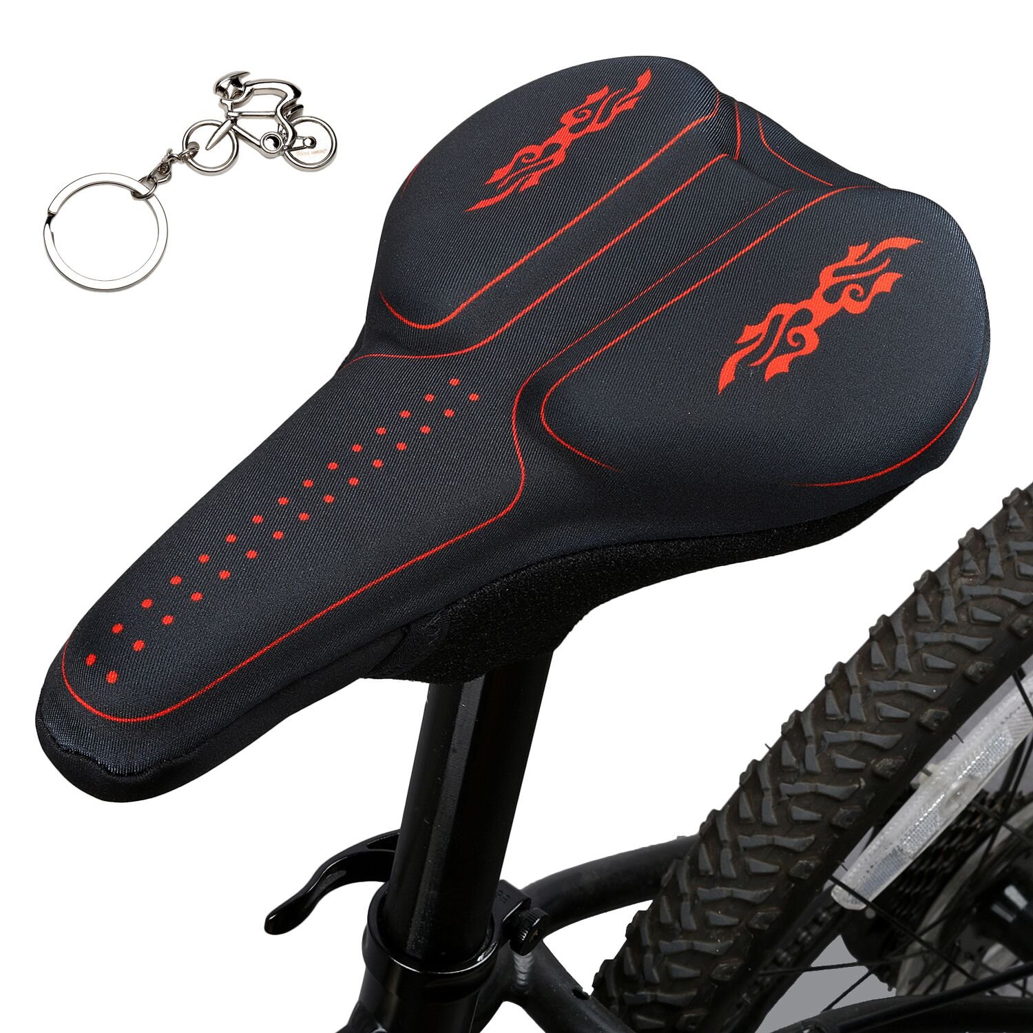 And バイクシートカバー 快適ジェル自転車サドルカバークッションカバーマウンテンバイクに最適シート ロードバイクサドル パッド入り自転車シートカバーfor Kids B0798pk91fブラックレッド Woman Men サドル 超美品の Rumble Media