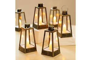 Mini Lantern Decorative for Wedding Centerpieces - Romadedi 10 Pcs Gold Vintage Candle Lanterns with Flickering LED Candles f