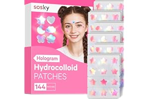 Sosky Hologram Pimple Patches for Face, Hydrocolloid Acne Patches with Salicylic Acid, Cute Star Zit Stickers,Colorful Blemish Covers,144 Count Pink Star Heart Moon Cloud Butterfly Flower