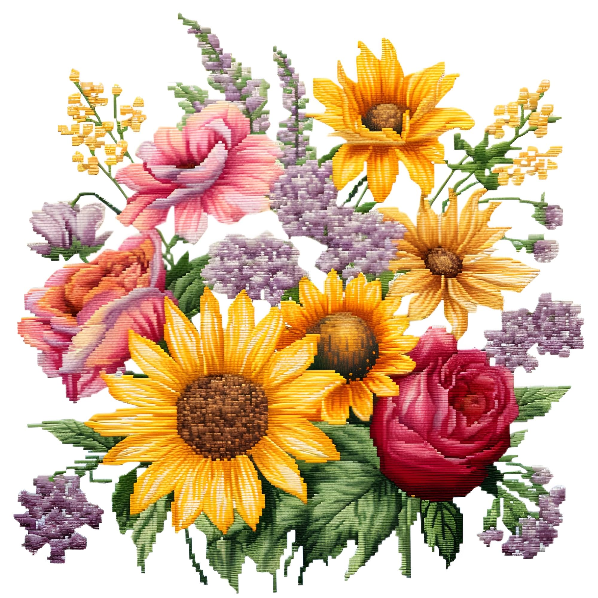 51buyoutgo Flowers 11ct Cross Stitch, 11 Count Counted Stamped Pre Printed Cross Stitch Embroidery Kits for Adults Beginners Starter Advanced Easy Crossstitch Plant Patterns Set 30x30 cm