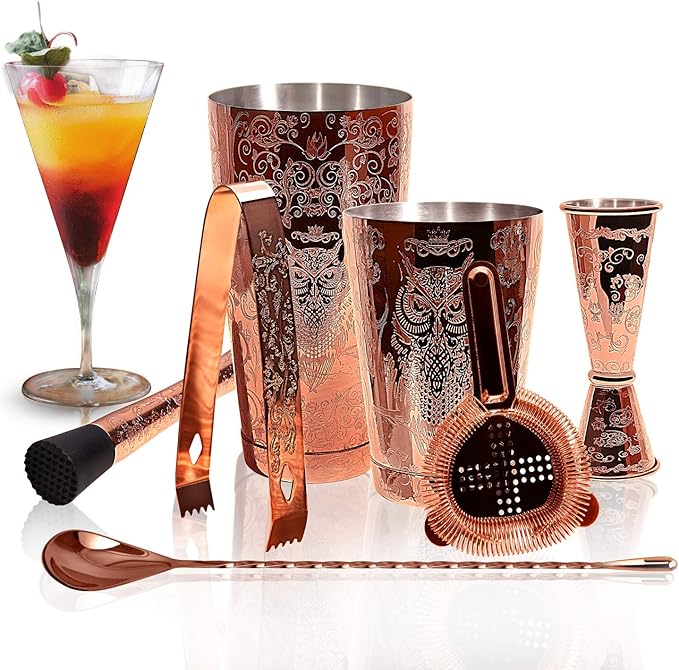 SKYFISH Cocktail Shaker Set Etching Copper Cocktail Shaker Kit in