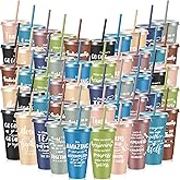 Uiifan 50 Pack Employee Appreciation Gifts for Coworker Staff, Thank You Reusable Plastic Cups for Social Worker, Teammate, Teacher, Bulk Group Gifts for Coworkers (Morandi)