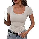GEMBERA Womens' Stretchy Scoop Neck Short Sleeve Shirts Fitted Casual Basic Top T-Shirts