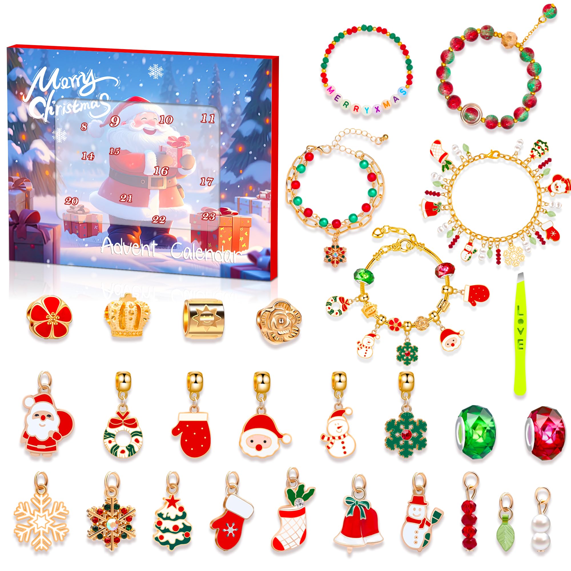 Advent Calendar 2025 for Girls Bracelet Christmas Countdown Calendar DIY Charm Bracelet Making Kit for Girls, Jewelry Gift Set more than 24 Charms Beads, 5 Bracelets