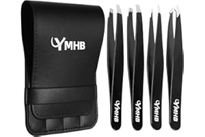 YMHB Tweezers Set - 4Pcs Stainless Steel Eyebrow Tweezers, Great Precision for Facial Hair, Splinter and Ingrown Hair Removal Gifts for Women, Christmas Stocking Stuffers Gifts for Adults Men Women