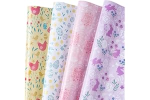 LeZakaa Easter Wrapping Paper Sheet - 12 Sheet with 4 Different Design, Easter Bunny, Egg, Chicken, Happy Easter for Men, Women, Kids, Boys, Girls - 27.5 x 19.6 inches Per Sheet