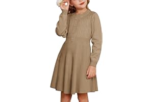 GRACE KARIN Girl Dress Long Sleeve Sweater Ruffle Button Front Knit Casual Fall Winter Dresses for Girls 5-12