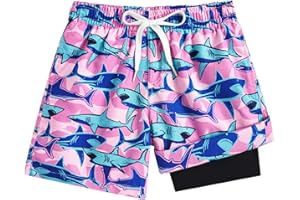 Cozople Boys Swim Trunks Compression Liner Swim Shorts Beach Quick Dry Bathing Suit with Boxer Brief Swimwear 4-10T