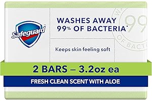 Safeguard Micellar Deep Cleansing Bath Bar Soap, Washes Away 99 Percent of Bacteria, Leaves Skin Soft, Fresh Clean Scent with Aloe, 3.2 oz (2 Count)