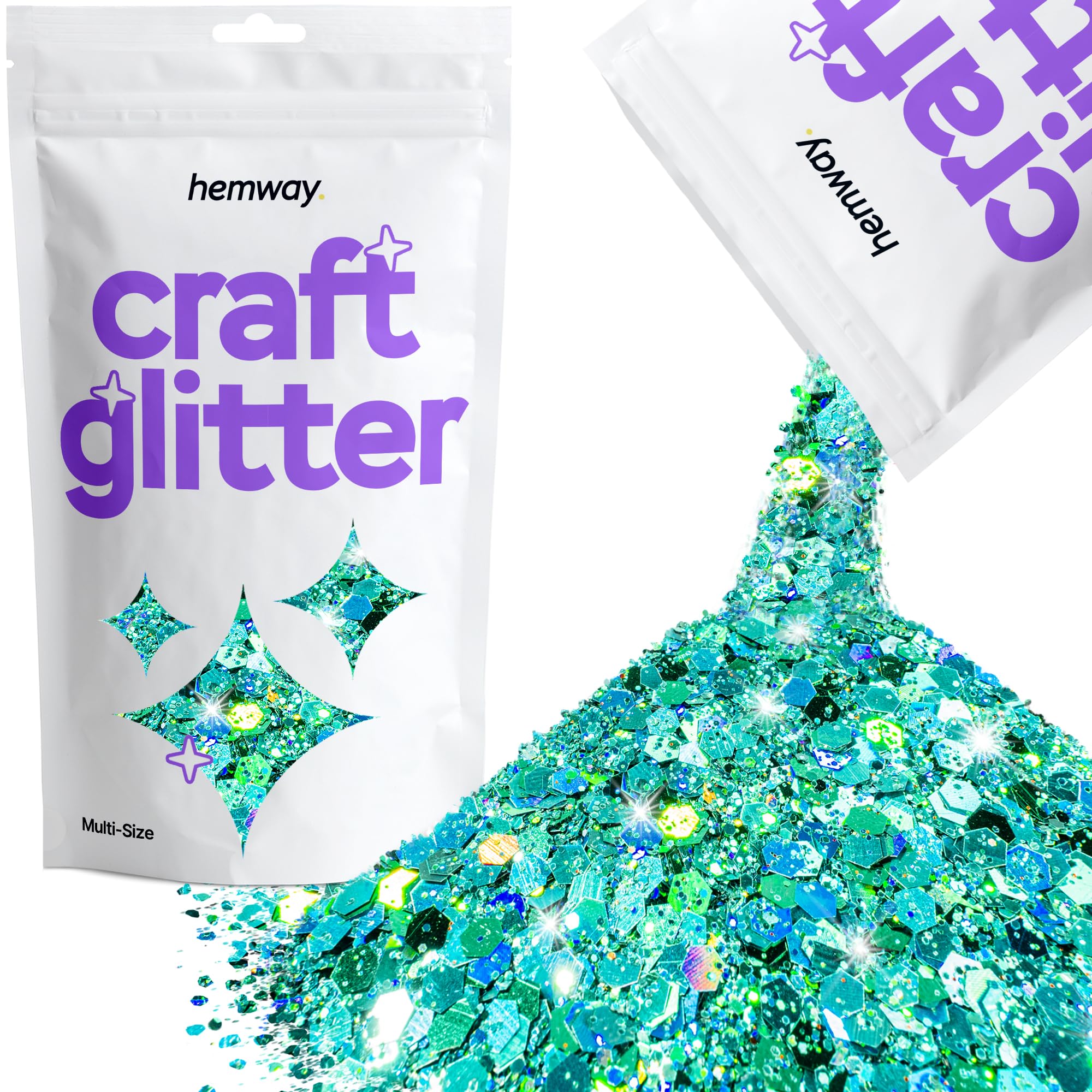Hemway Craft Glitter Turquoise Blue Holographic 100g Multi Size Glitter for Crafts, Resin, Cosmetic, Nail, Face, Body, Festival, Tumblers, Art, Candle, Crafting