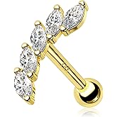 Melighting 14K Solid Gold Helix Earring 16G Tragus Piercing Jewelry Clear CZ Curved Gold Cartilage Earring Conch Piercing Jewelry for Women