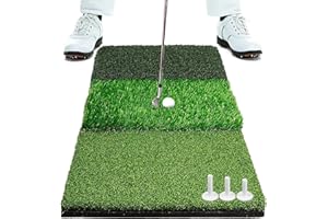 FINGER TEN Golf Hitting Mat with Alignment Line and Non-Slip Bottom for Indoor Outdoor Practice, Golf Aid Training Mat for Ch