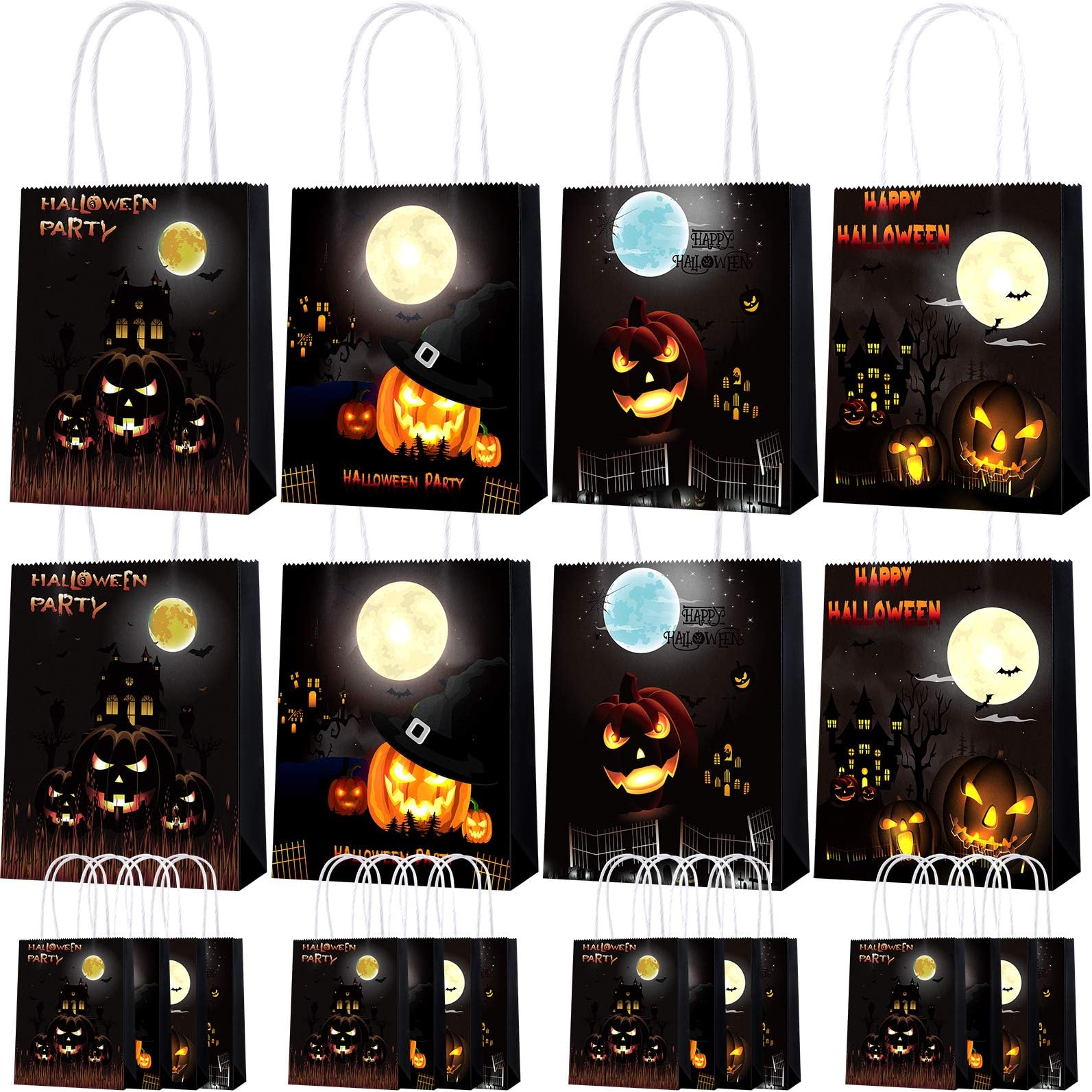 Cooraby 24 Pieces Halloween Party Paper Bag Trick or Treat Bags Mini Halloween Candy Goodie Bags Halloween Kraft Bag 6 Styles for Event Party Supplies