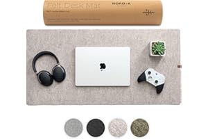NORDIK BY DESIGN Nordik Large Felt Desk Mat – Stone Oat Beige – 35 x 17 inch – Computer Desk Mat – Keyboard and Mouse Pad – Large Desktop Felt Pad