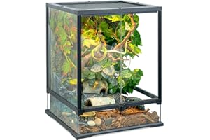 BINANO 24x18x18'' Glass Reptile Tank Front Opening Terrarium Suitable for Leopard Geckos, Snakes, Tree Frogs, Chameleons,Watertight Base, Ventilated Metal Mesh Top, Pre-Drilled Cable Holes