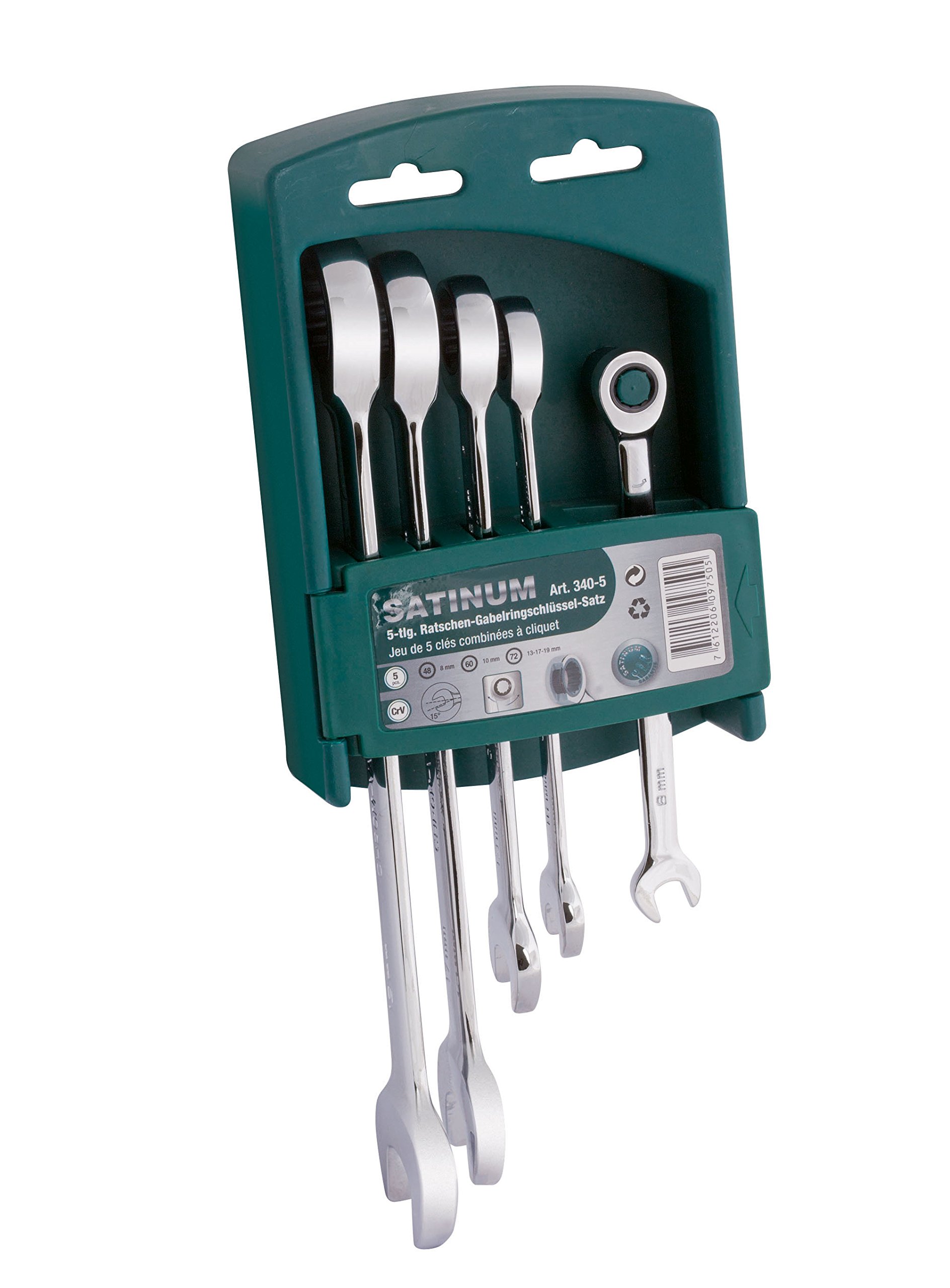 satinum 340 – 5 Combination Spanner Set with Ratchet, 8 – 19 mm Set of 5 Pieces