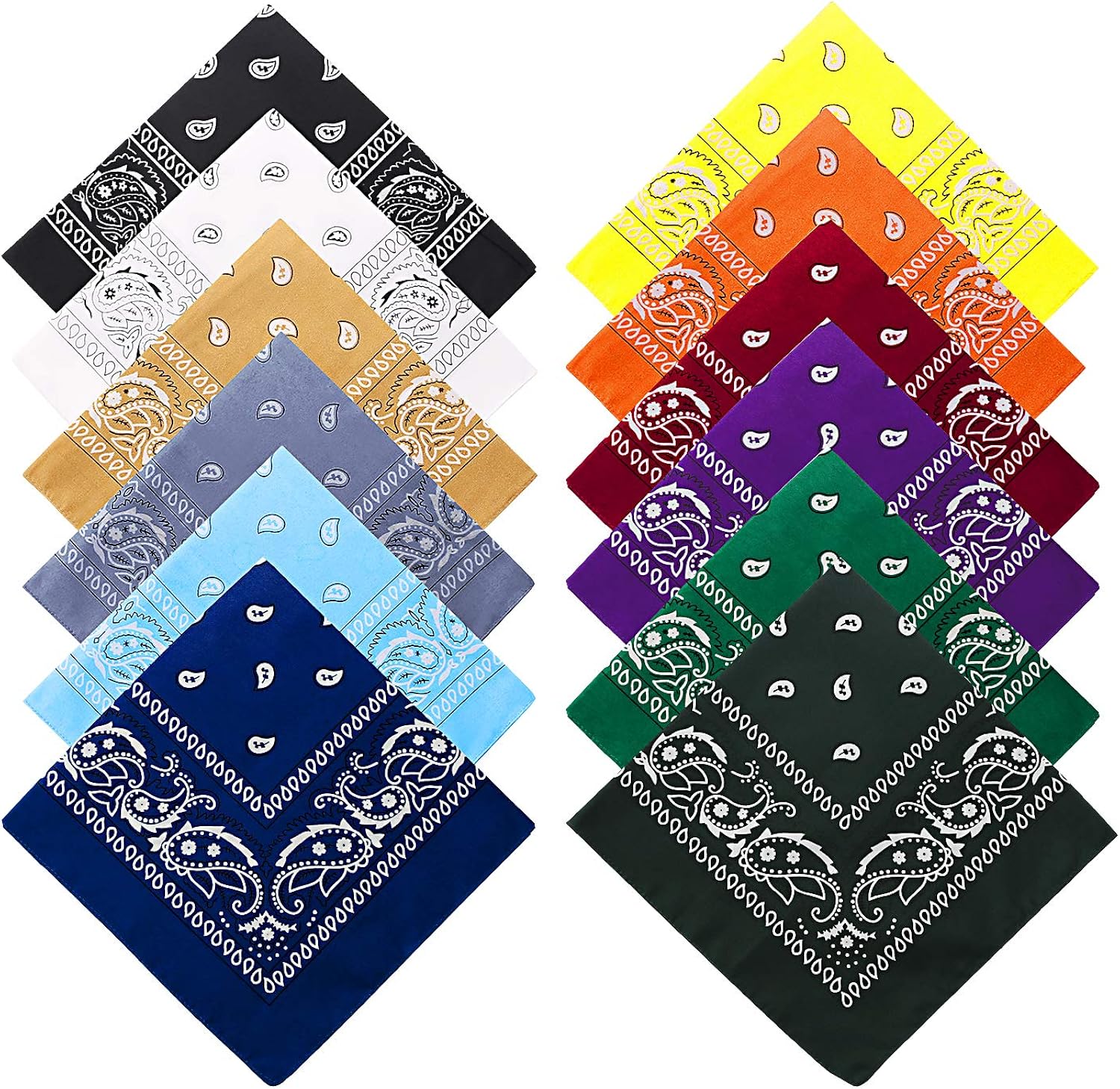 Square Bandana, Deesoo 12 Pack 22x22 Inch Bandana for Men
