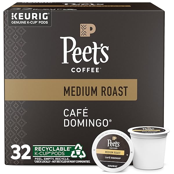 PEET’S COFFEE, MEDIUM ROAST KEURIG K-CUP PODS – CAFÉ DOMINGO 32 COUNT (1 BOX OF 32 K-CUP PODS)