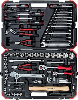 GEDORE red Steckschlüsselsatz, 100-teilig, Mit Umschaltknarre, Ratsche, Steckschlüssel und Bitsatz, Hammer, Ringmaulschlüssel und Zangen