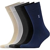 VRD Mens Dress Socks Bamboo Rayon 5-Pack Crew Socks Mid-Calf Length Fits Shoe Size 8-13 Gift Box