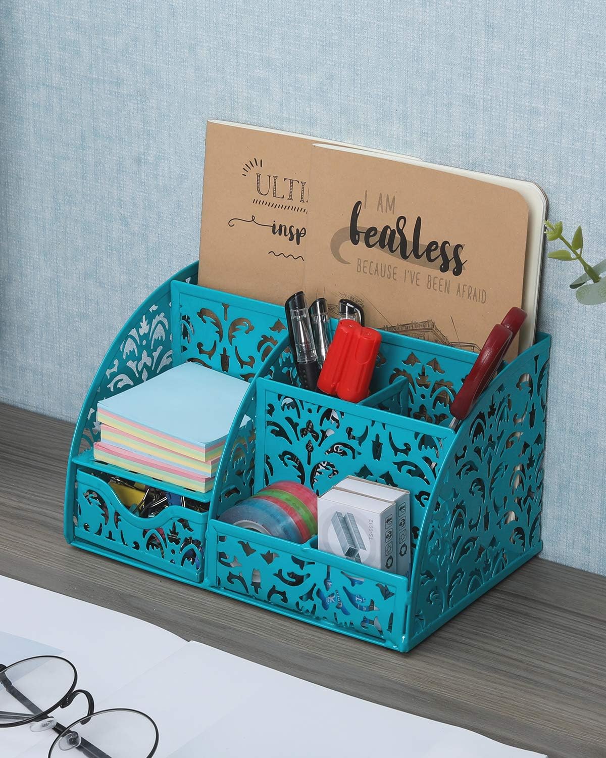 EasyPAG Office Desk Organizer Accessories Caddy with 6 Compartments and Drawer, Dark Teal : Office Products