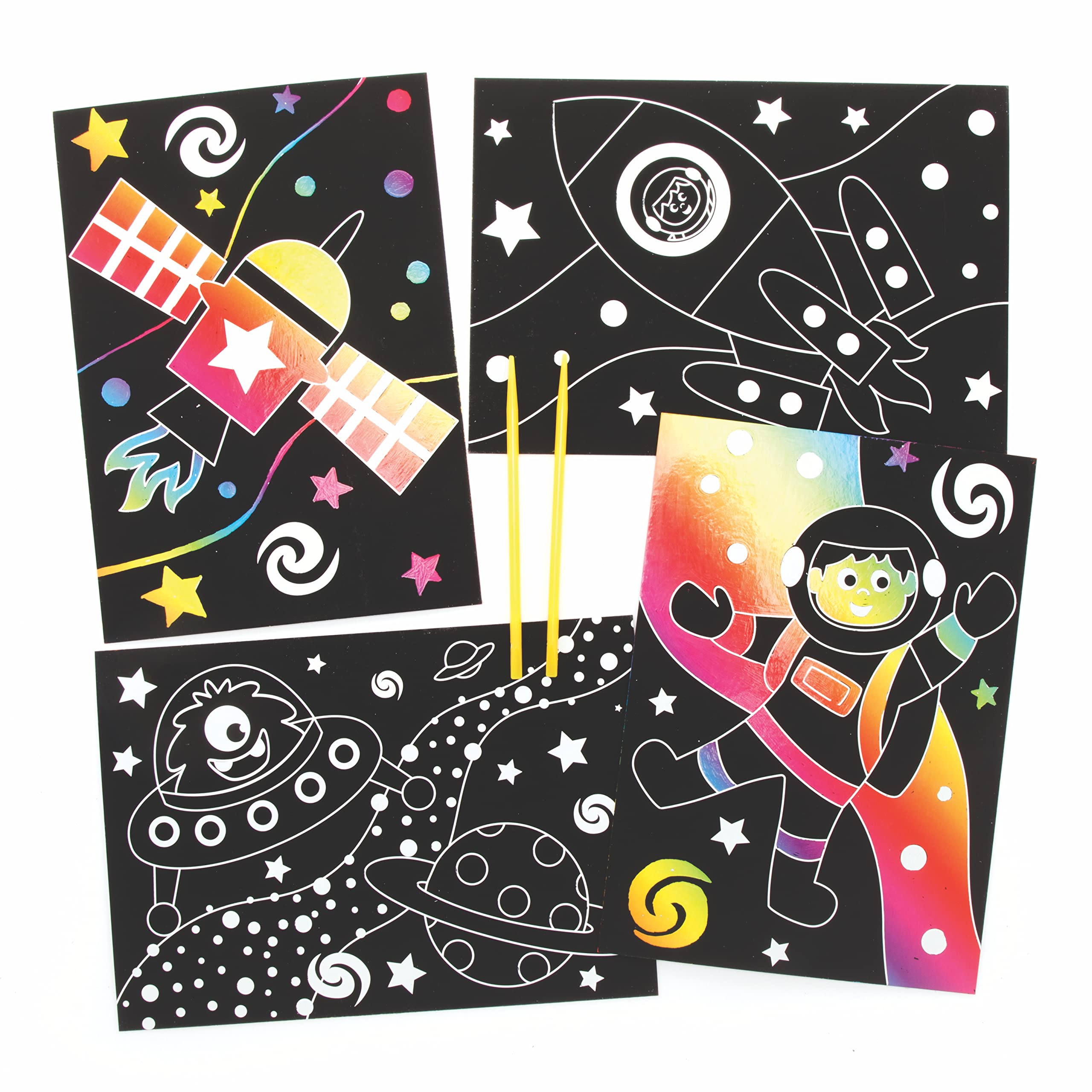 Baker Ross FE663 Solar System Scratch Art Pictures - Pack of 8, Rainbow Scratch Art, Childrens Activity Packs, Creative Activities for Kids — image 1