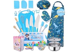 CAROLART 42-Piece Kids Cooking Set - Real Knife, Baking Set, Pots & Pans, Pretend Play Toys - Apron & Chef Hat for Boys