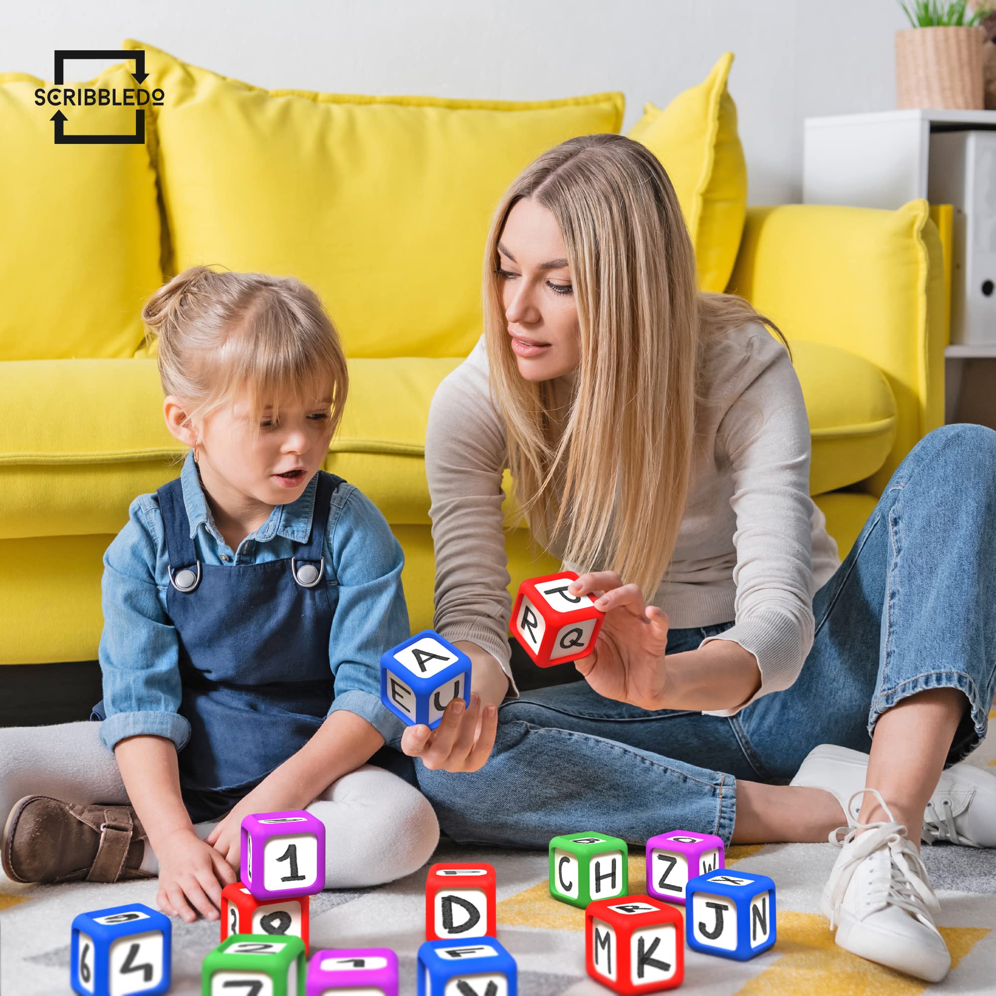 Scribbledo Dry Erase Dice Set of 4-2x2 inches Multipurpose Colorful Write On Wipe Off Dry Erase Blocks Blank Pocket Dice to Draw Letters Numbers and Much More Educational Classroom Supplies for Kids