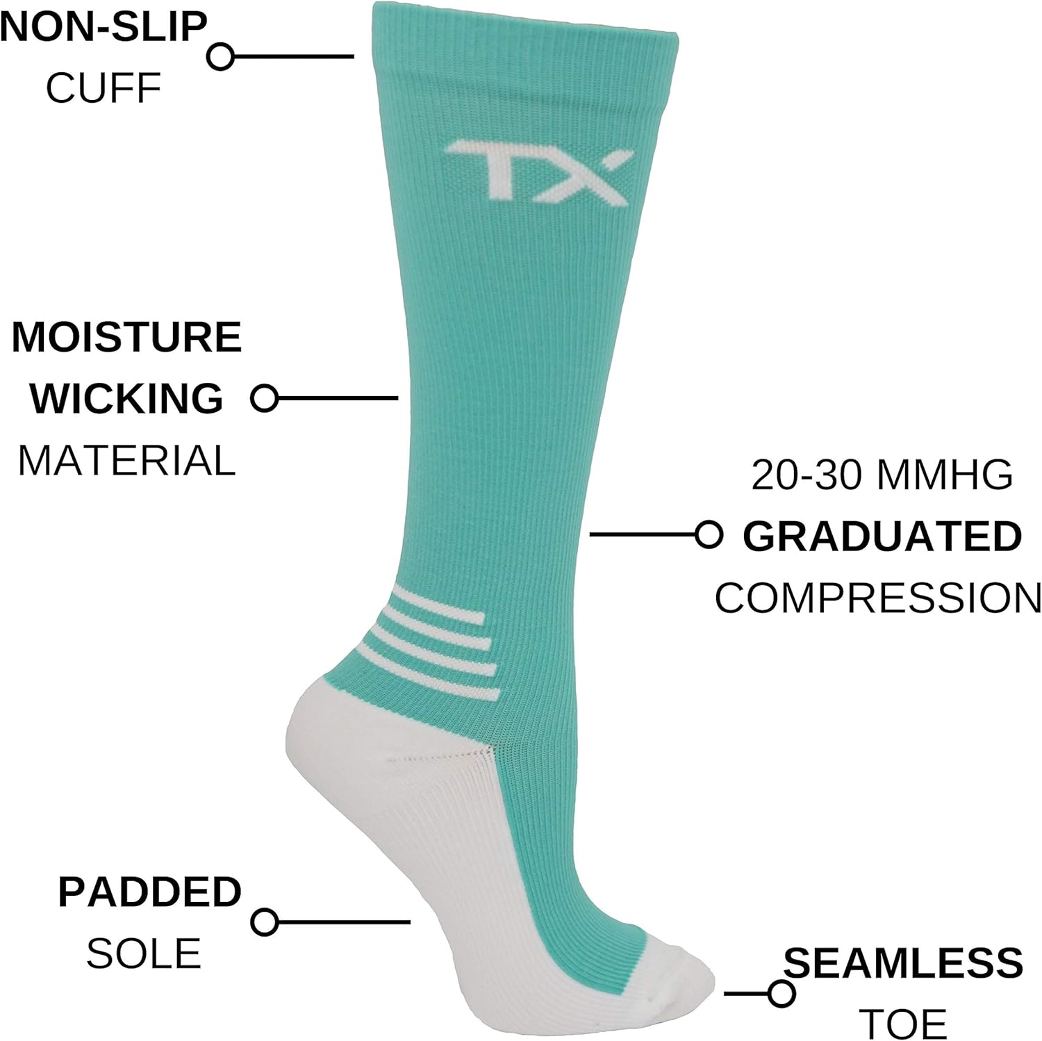 Moisture Wicking Material TX Compression Socks 2030 mmHg Graduated