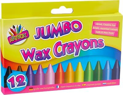 Artbox 12 Jumbo Wax Crayons Set Assorted Colours Brand ART BOX