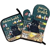 Made from Scratch,Funny Oven Mitts and Pot Holders Sets of 2,Silicone Non-Slip Oven Mitts,Kitchen Gift for Men Women,Cooking Baking BBQ Gifts,Cat Oven Mitts,Cat Lover Gift