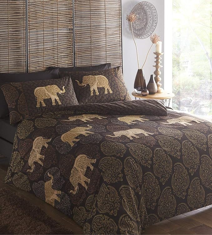 Ethnic Elephants King Size Duvet Quilt Cover & 2 Pillowcase Bedding Bed