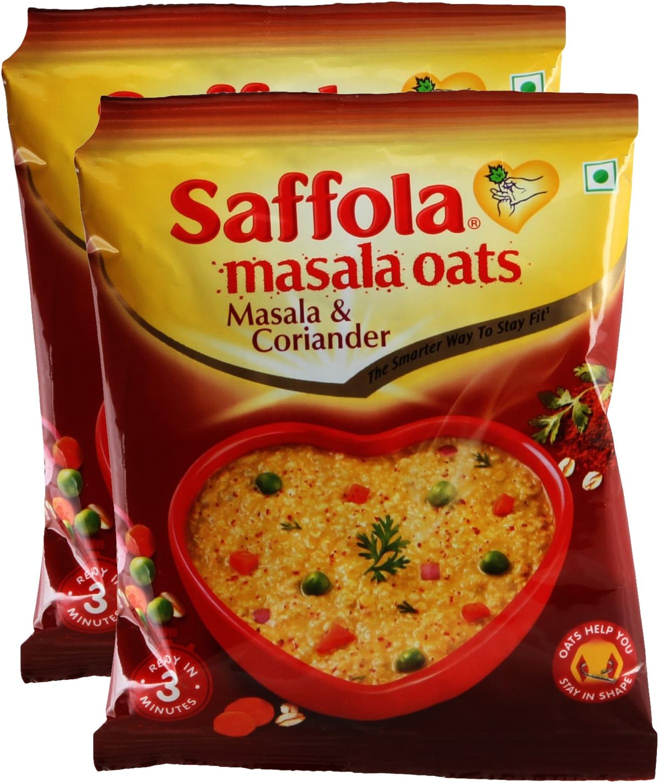 Saffola Masala Oats Masala and Coriander Oats 39 grams (1.37 oz) - Pack of 2 - Vegetarian oatmeal India