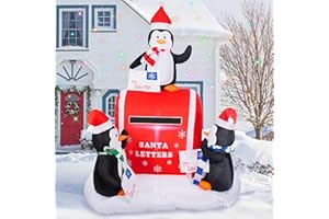 MAOYUE 6 FT Christmas Inflatables Penguin Mailbox Outdoor Decorations with Built-in LED Light, Blow Up Inflatable Xmas Decor with Tether & Stakes for Indoor Yard Lawn Garden Holiday Party