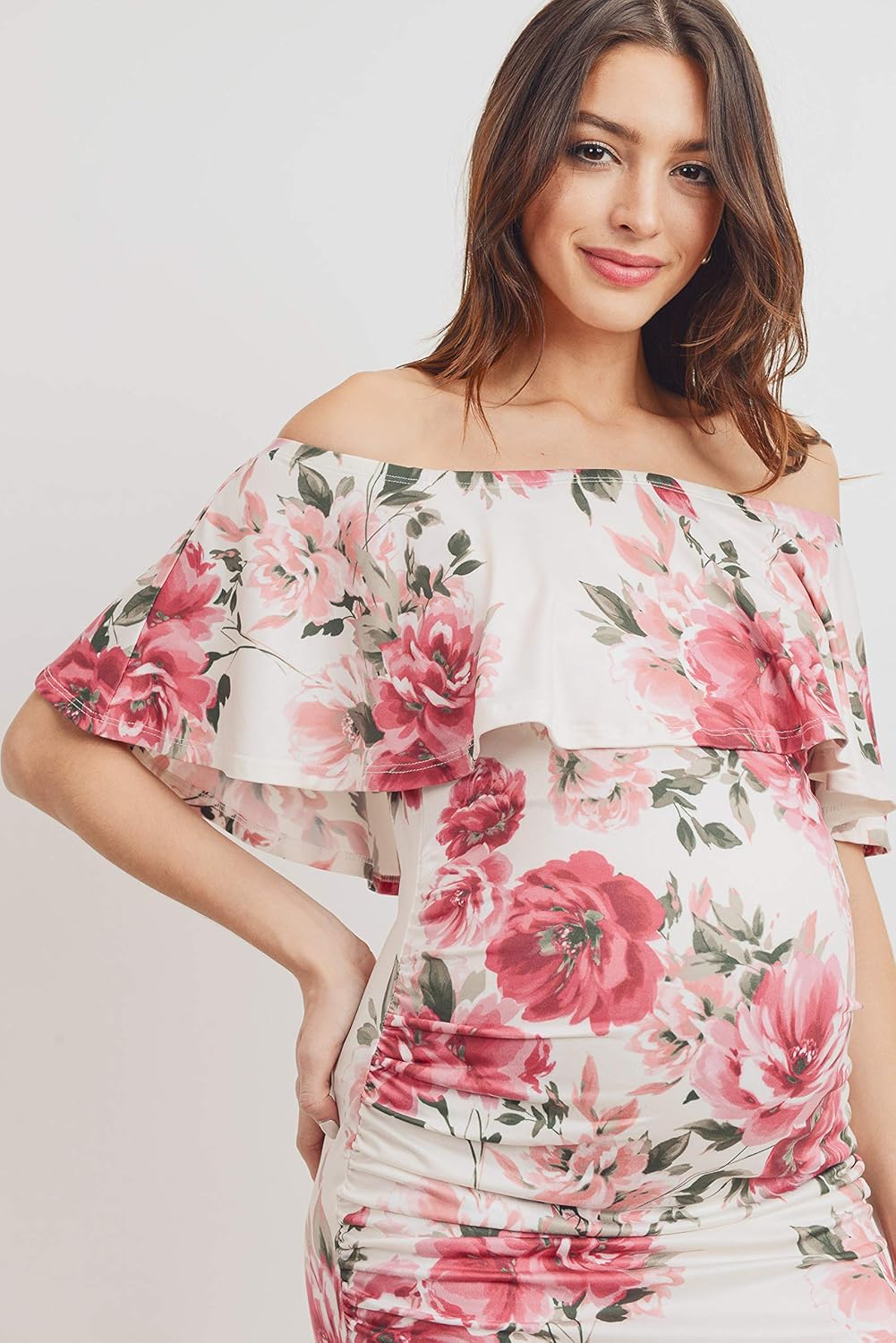 Hello MIZ Women's Floral Ruffle Off Shoulder Maternity Dress - Made in USA at  Women’s Clothing store