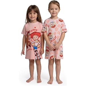 Disney Toy Story Girls Pink Nightdress | Jessie & Bullseye Graphic Print | 2-Pack Short Sleeve Sleepwear Nightwear