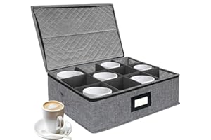 Cup and Mug Storage Box, China Storage Containers with Zipper Lid and Handles, Holds 12 Coffee Mugs and Tea Cups, Hard Shell 