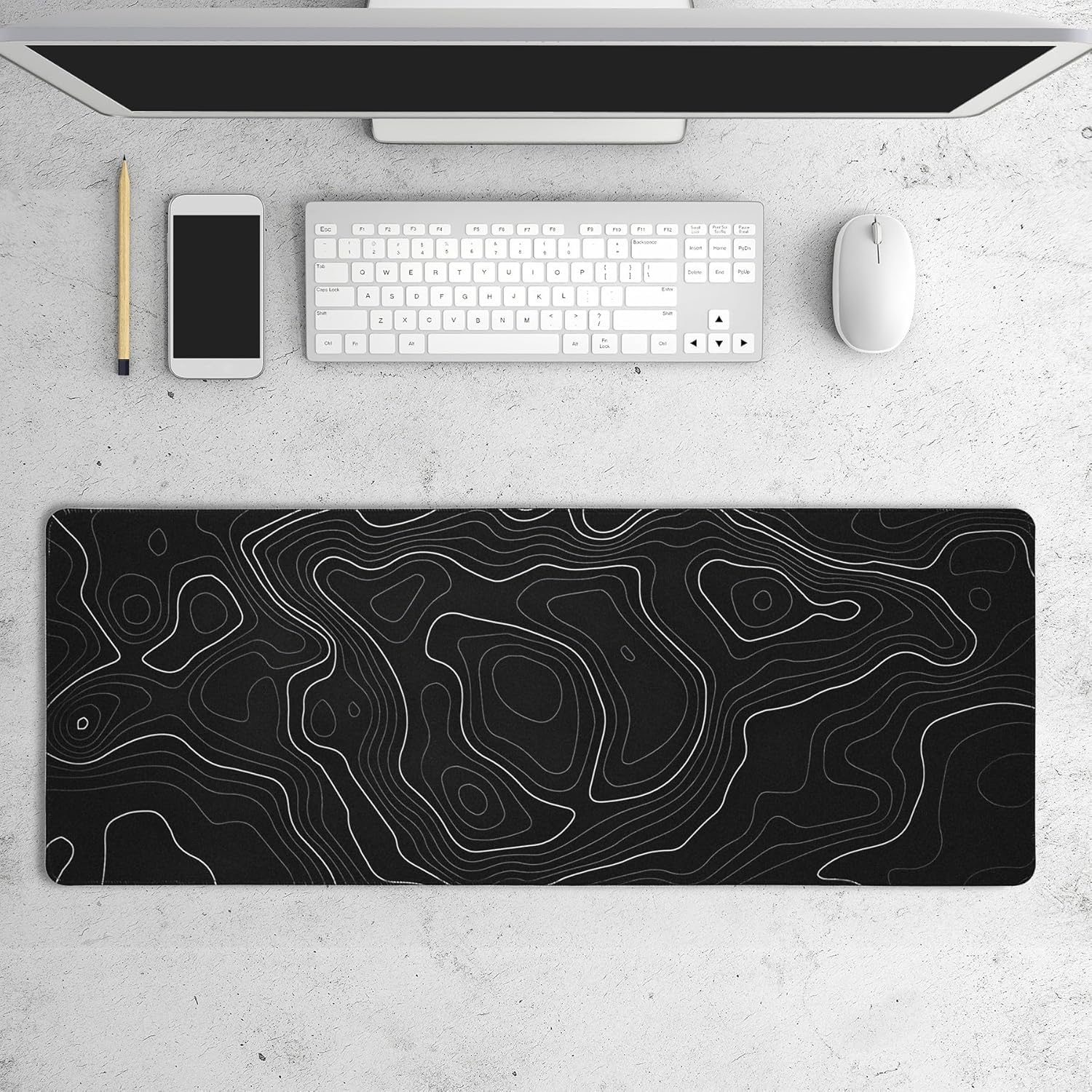 HAUTOCO Gaming Mauspad Groß 800 x 300 mm Mousepad XXL Minimalistische Topografische Mauspad Desk Mat mit Gummi Anti Rutsch für Computer Tastatur verbessert Geschwindigkeit und Präzision, Schwarz 2