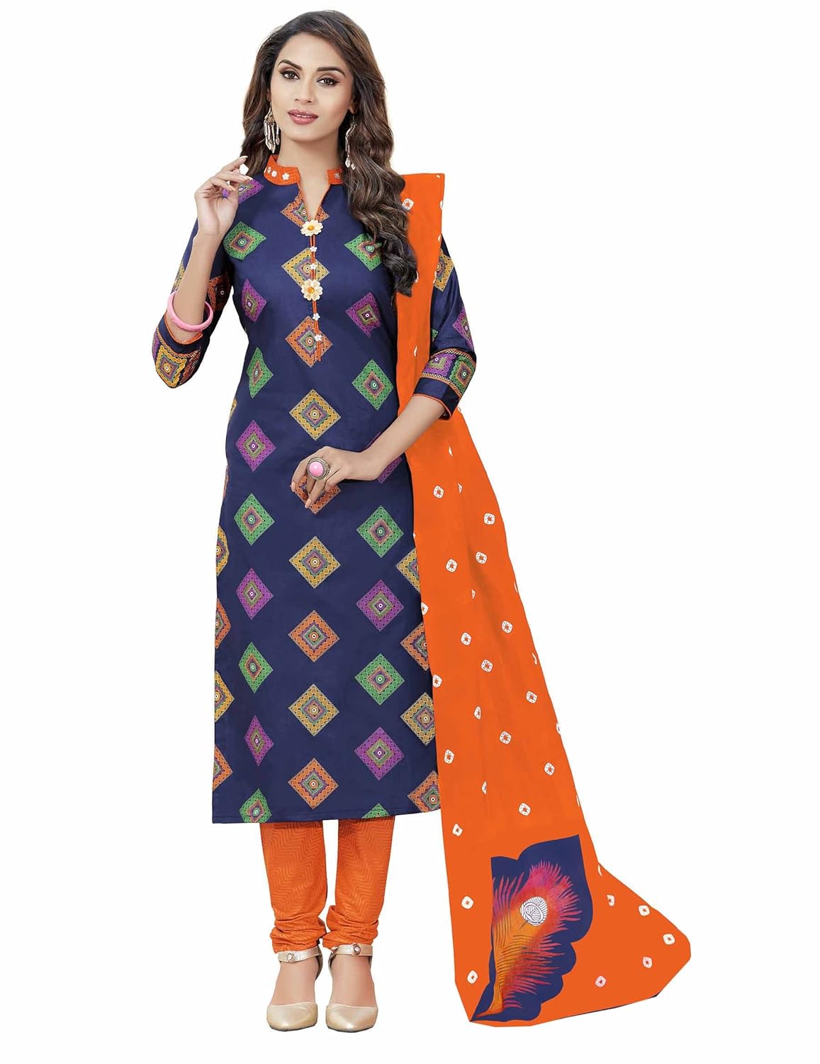 miraan women's cotton unstitched dress material(san8003_blue_free size)