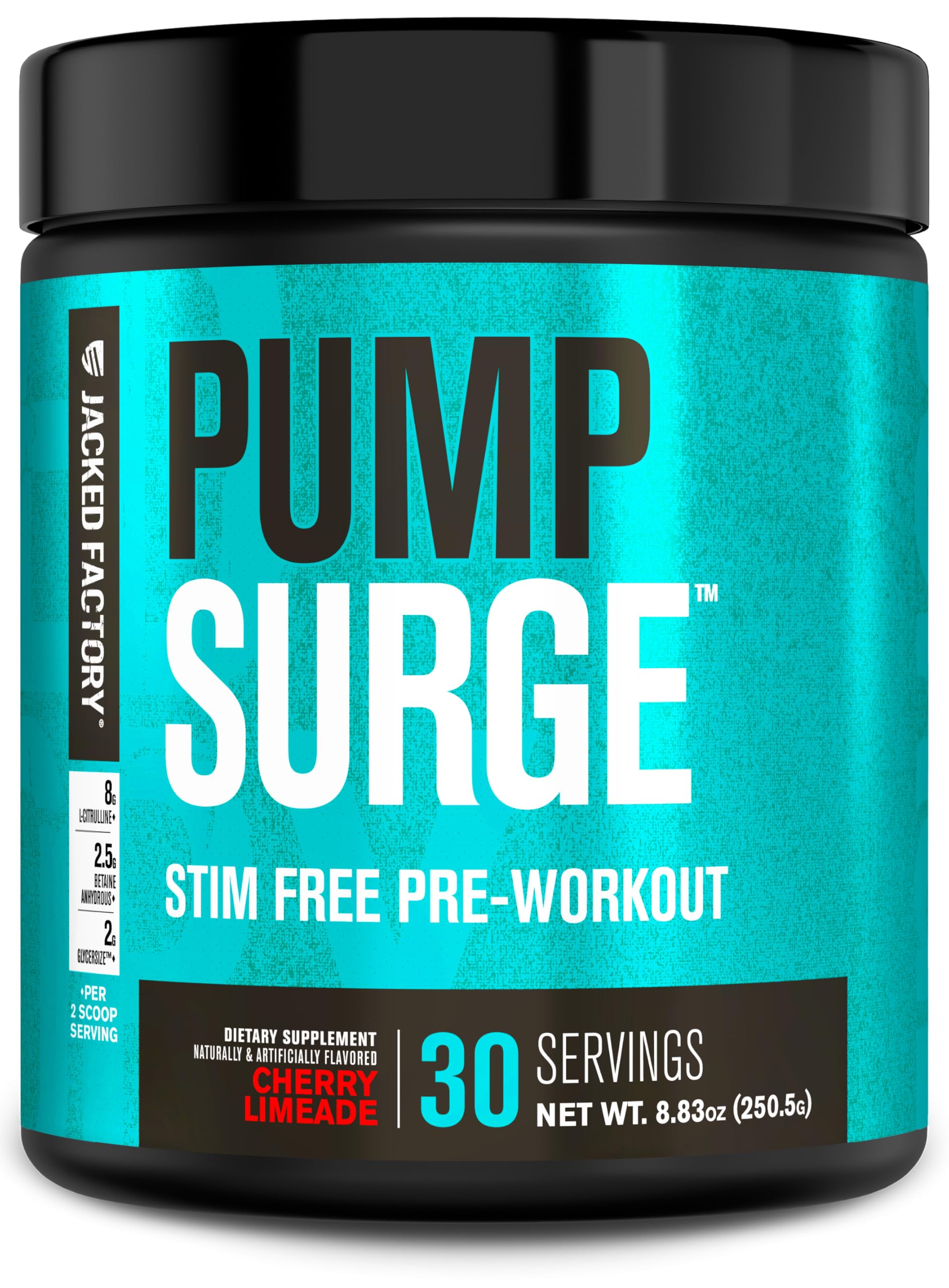 Jacked Factory Pumpsurge Caffeine Free Pre Workout for Men & Women - Nootropic Booster & Stim Free Pre Workout - Intense Pumps, Enhanced Focus - 30 Servings, Cherry Limeade