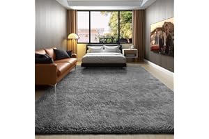 GTSABWAY Grey Fluffy Living Room Rug, Furry Area Rug for Bedroom, Grey Room Decor, Fuzzy Rug for Nursery, Soft Kids Room Rug, Play Room Rug for Baby, shag Rug, 6x9ft