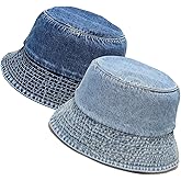 Umeepar Unisex 2 Pack Denim Bucket Hat Packable Cotton Beach Sun Hat for Men Women