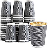 Lamosi 12 oz Insulated Coffee Cups Disposable - 50 Count Grey Paper Coffee Cups No Lids 12oz, Corrugated Ripple Wall Design for Hot Cold Drinks