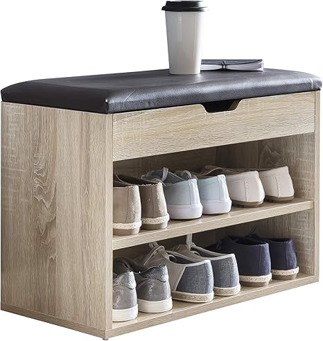 FineBuy Schuhbank Sofie mit Sitzfläche Sonoma Garderoben-Bank Holz 60 x