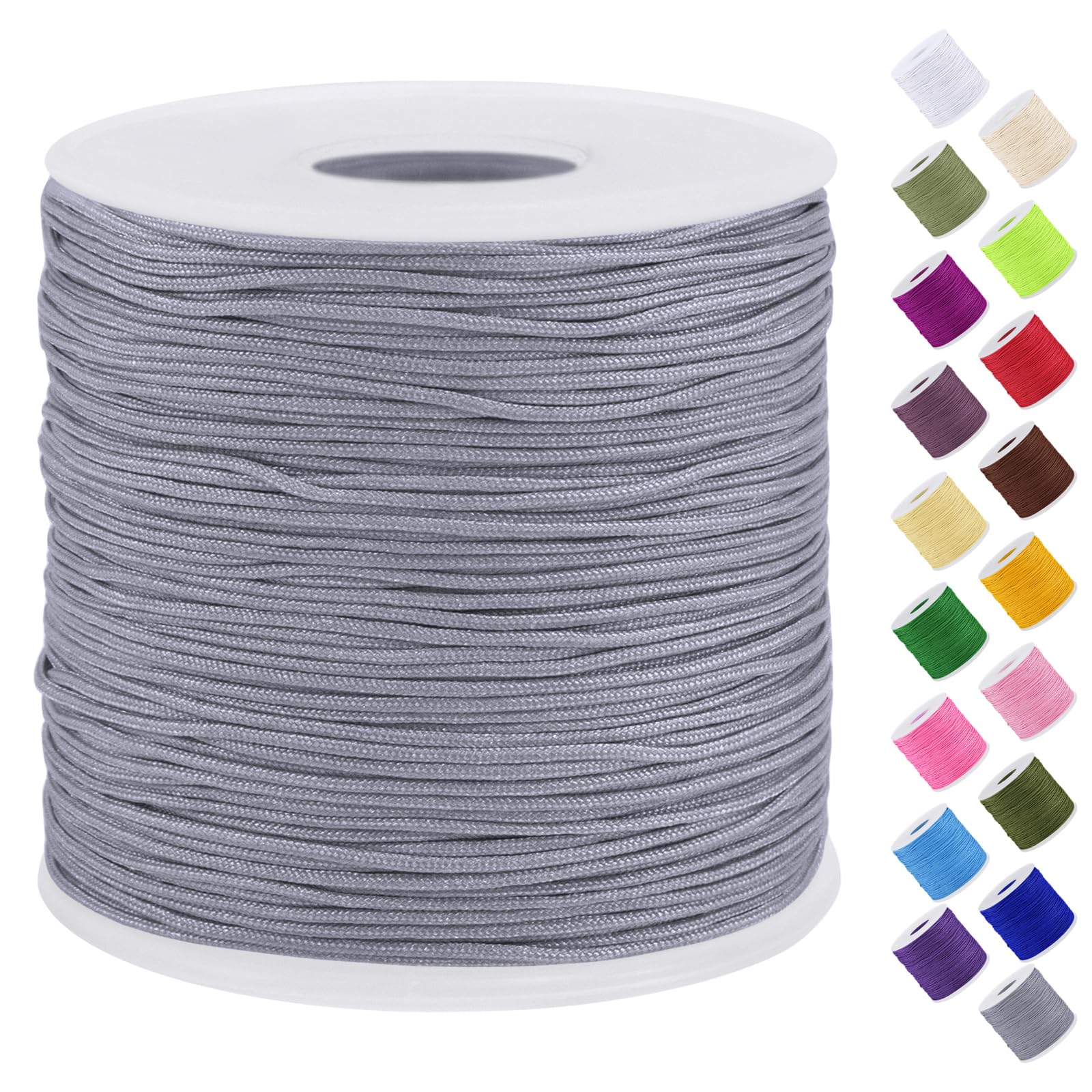Uiopa Nylon Cord, 0.7mm x 131 Yards Nylon String for Bracelet Making, Beading Thread Bracelet Cord for Necklace, Jewellery Making, Macrame, DIY Crafts, Light Grey