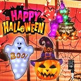 LAMPHOME 4 Pack LED Lighted Ghost,HappyHalloween Sign,Witch,Jack-O-Lantern Halloween Window Silhouette Decoration Lighted Window Decoration for Party,Home,Patio Lawn,Garden(4 Set Halloween Light)