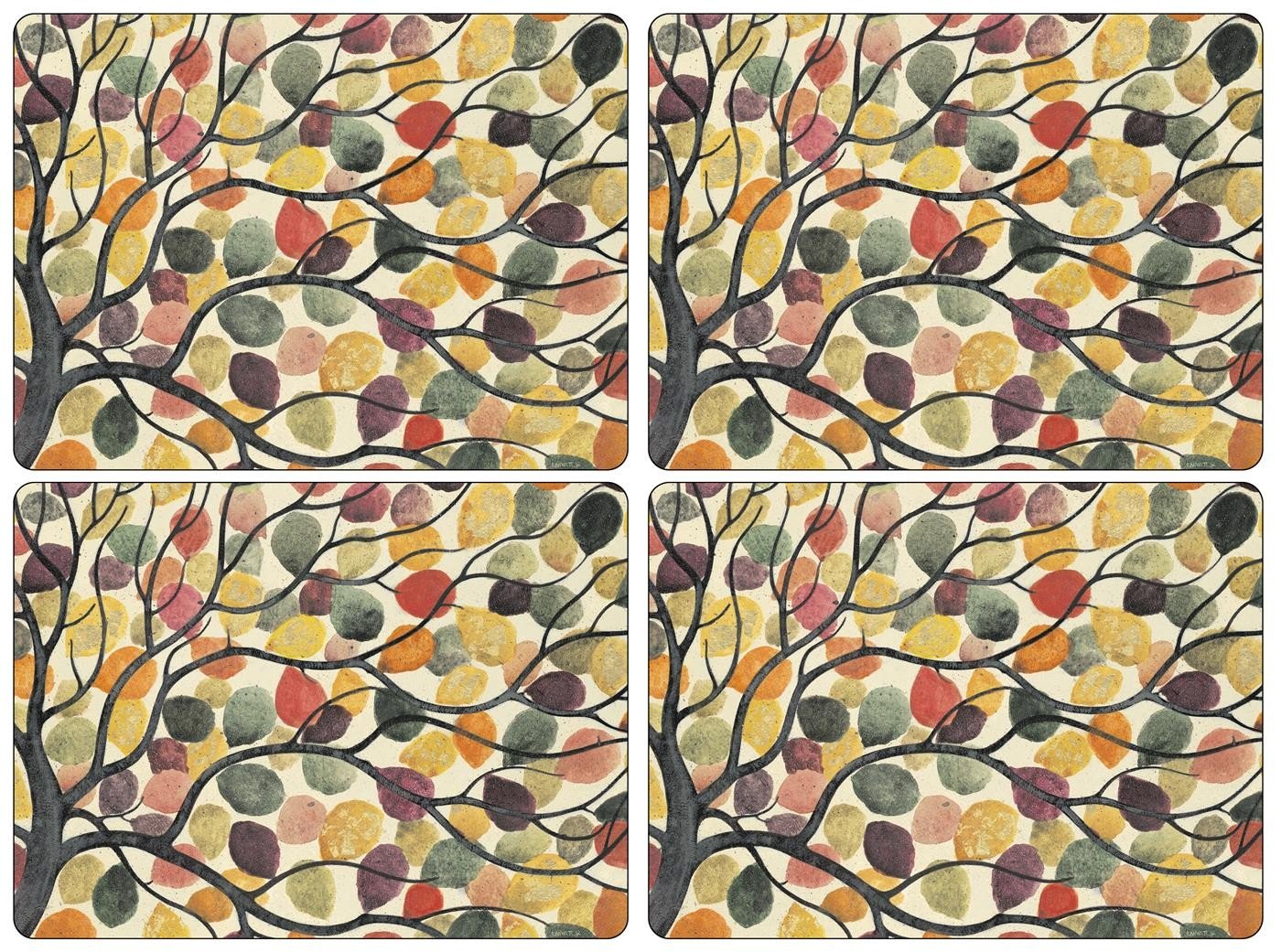 Pimpernel Set of 4 Placemats - Cork-Backed Table Mats, With Exclusive Dancing Branches Art Print Design, Stain & Heat Resistant to Protect Surfaces, 40.1 x 29.8cm