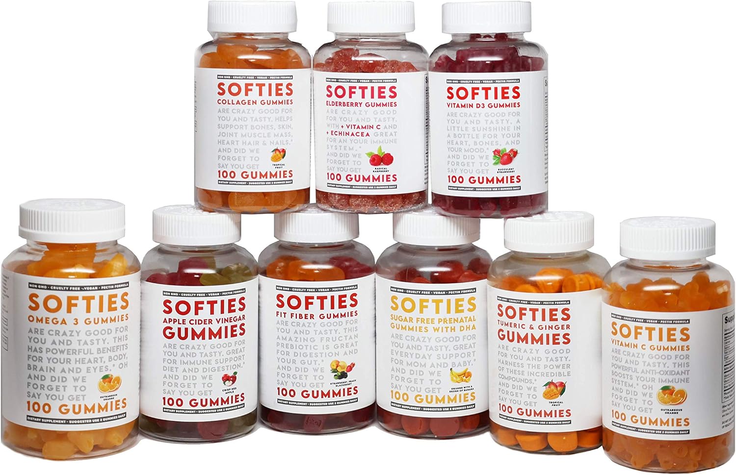 Softies Gummies Sugar Free Prenatal Vitamin with DHA - During, Before and Post Pregnancy - DHA, Zinc, Folic Acid, Niacin, Vitamin A, C, D3, E, B6, B12, 60 Gummies per Bottle, 2 Pack: Health & Personal Care