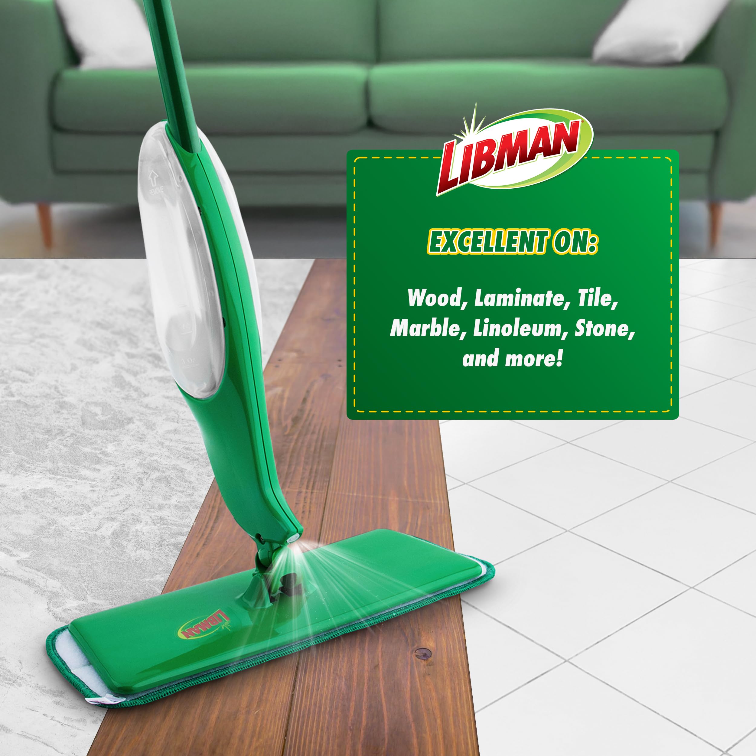 Libman Freedom Spray Mop Kit | Microfiber Mop | Household Essentials | Hardwood Floor Cleaner | Wall Mop | 24 Oz Reservoir Tank | Two Extra Replacement Heads Included
